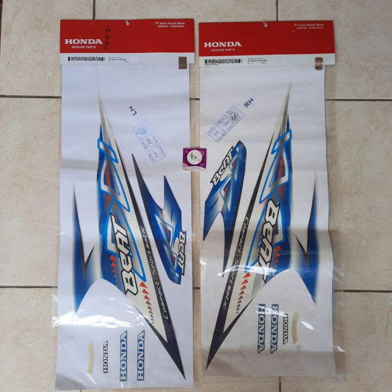 Stiker Striping Polet Beat Karbu Twotone Biru Putih 2012 Original AHM