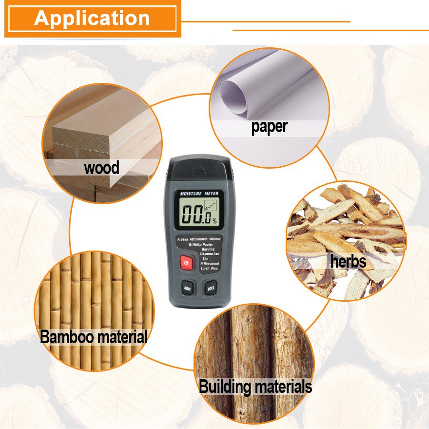 Wood Moisture Meter Kayu Kertas Pengukur Kadar Air Paper LCD Display Alat Ukur Kayu Digital MT10