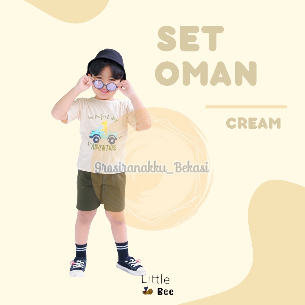 Setelan Anak Cowok Oman LittleBee Warna Cream Size 1-5 t