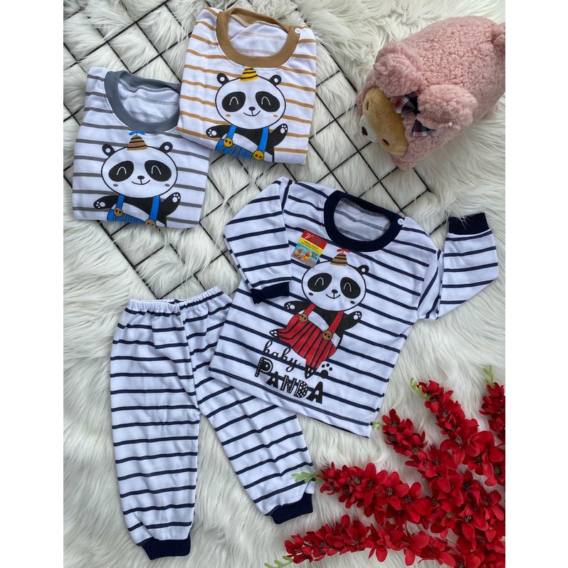 stelan baju bayi laki laki perempuan lucu murah motif BABY PANDA SALUR PANJANG 3-18 bulan