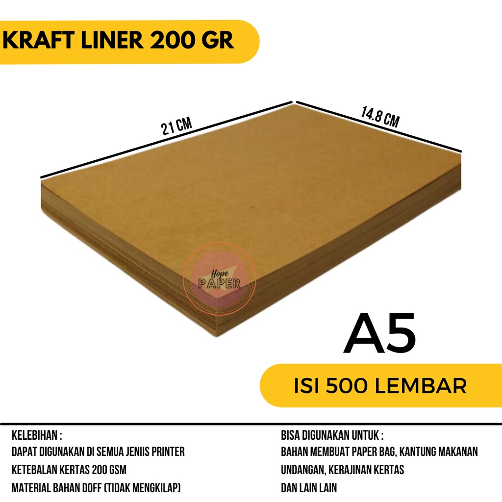 

Kertas Kraft A5 Liner 200 gsm isi 500 lembar / Kertas Bahan Paper Bag