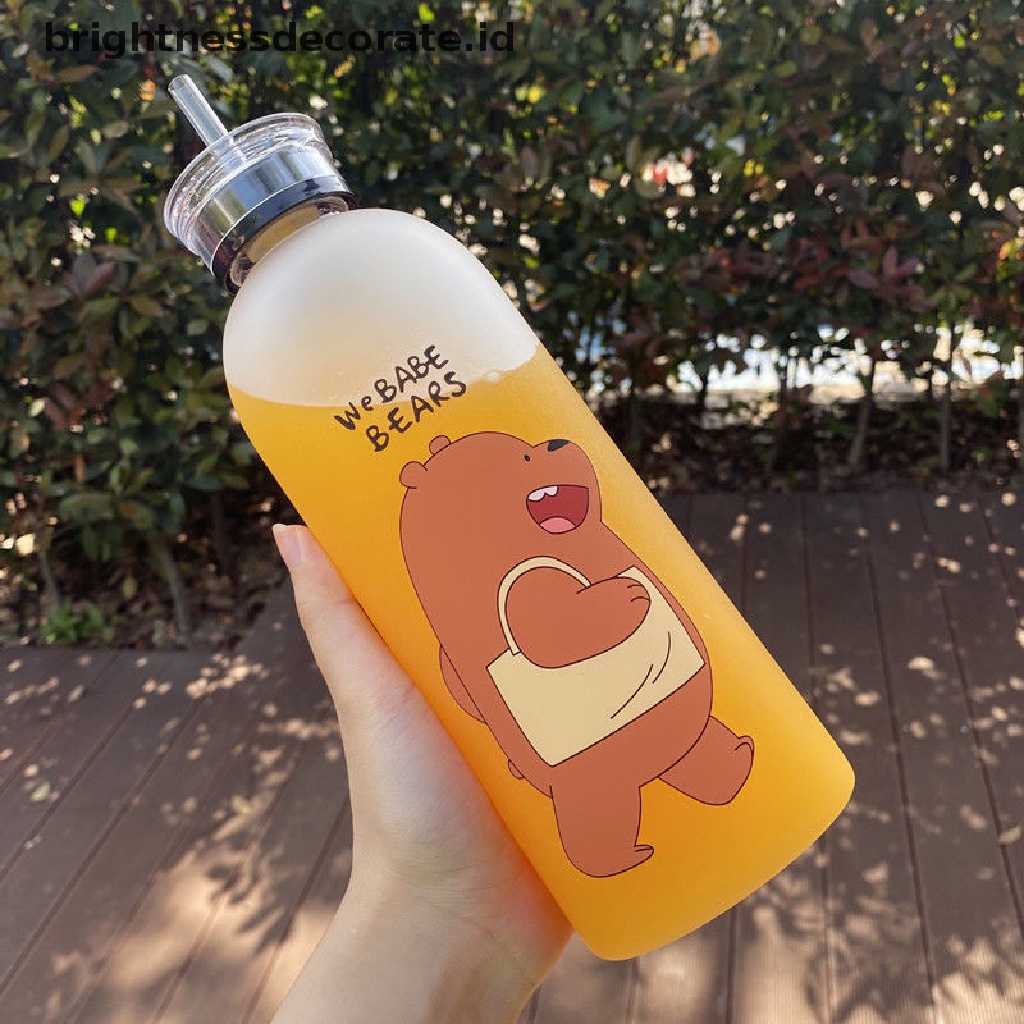 [Birth] 1000ml Gelas Beruang Panda Lucu Plastik Transparan Frosted Kartun Waterbottle [ID]