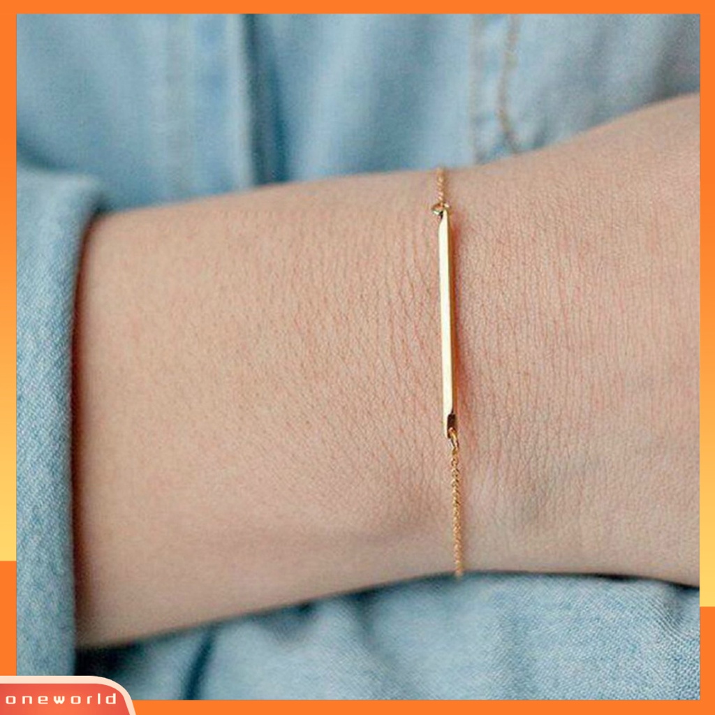 {oneworld} Gelang Simple Fadeless Alloy Slim Bentuk Bar Wanita Bangle Rantai Untuk Pacaran