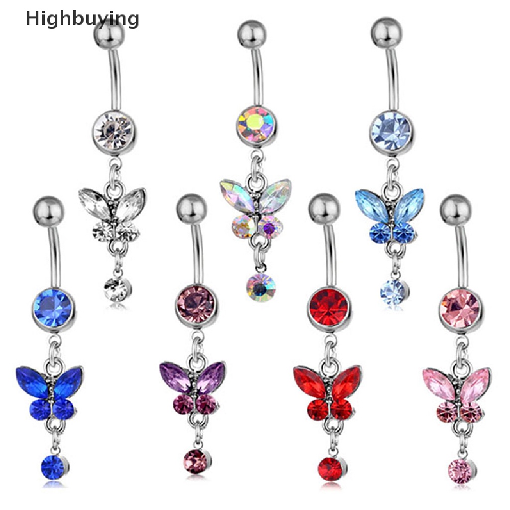 Hbid Surgical Steel Belly Button Ring Navel Nombril Belly Ring Butterfly Flower Kristal Cincin Pusar Fashion Body Belly Bar Body Belly Jewelry Glory