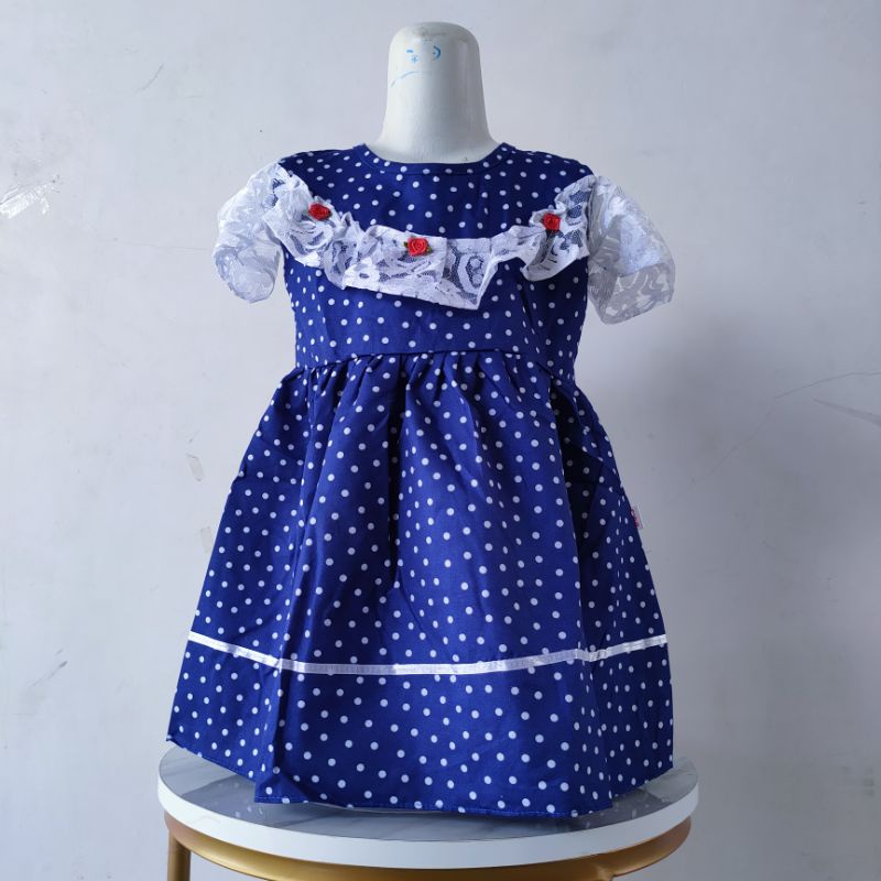 Dress sabrina anak 1 2 tahun polka dress anak tutul (dress sabrina brokat putih KANA)