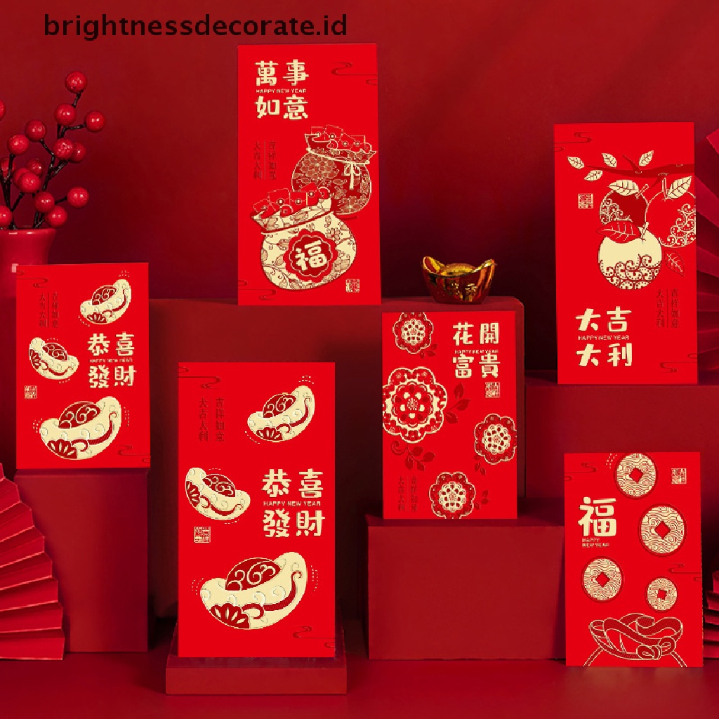 [Birth] 6pcs 2023 Festival Tahun Kelinci Cina Hongbao Bronzing Amplop Merah Festival Musim Semi Harapan Baik Uang Keberuntungan Paket Merah Perlengkapan Festival Tahun [ID]