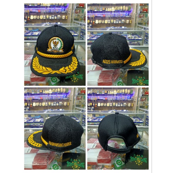 TOPI BPD LOGO TEMPEL BAHAN DOUBLE MESS JARING + BORDIR NAMA DAN DESA