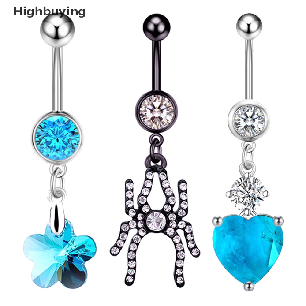 Hbid Bunga Hati Kristal Pusar Belly Button Rings Liontin Pusar Cincin Perhiasan Tubuh Glory