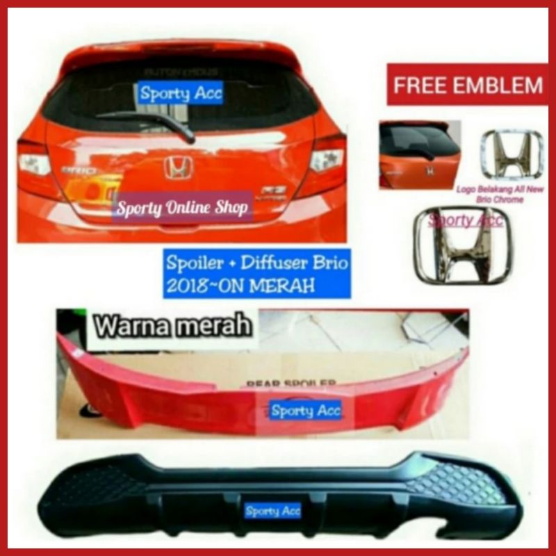 Paket Spoiler Brio New Model RS + Diffuser + Bonus Emblem H Crome