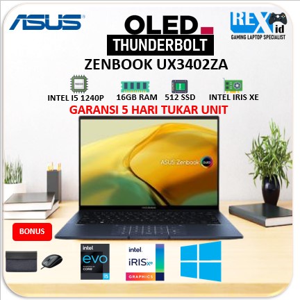 Laptop ASUS ZENBOOK UX3402ZA RESMI i5 1240P EVO IRIS XE 90HZ