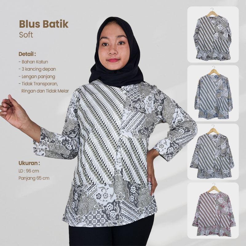 Blus Batik Wanita Motif Kombinasi Lengan Panjang- Naira Batik