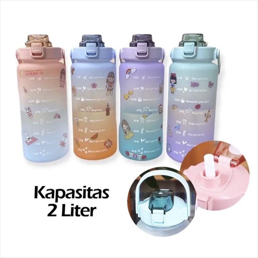 MJS 290 -Botol Minum Viral Gradasi Time Rainbow Motivasi 2L Pengingat Skala Waktu Penanda Kesehatan