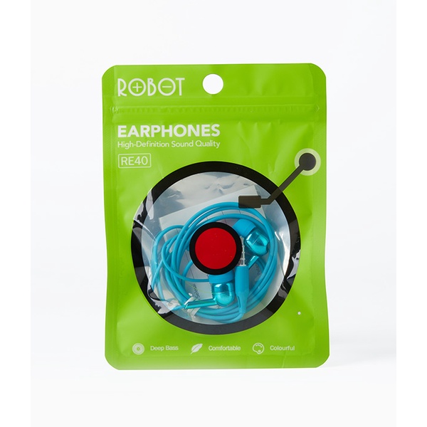 Robot RE40 Simple In-Ear Earphone Deep Bass Wired Original - Biru