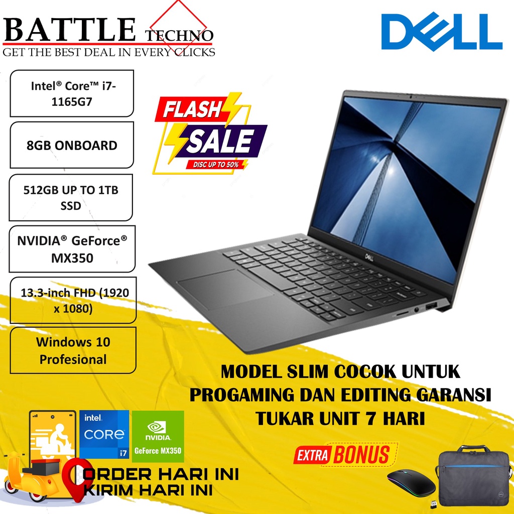 LAPTOP DESAIN DELL VOSTRO 13 5301 INTEL I7 1165G7 8GB 1TB SSD MX350-2GB 13.3 FHD BACKLIGHT WIN10PRO TERBARU