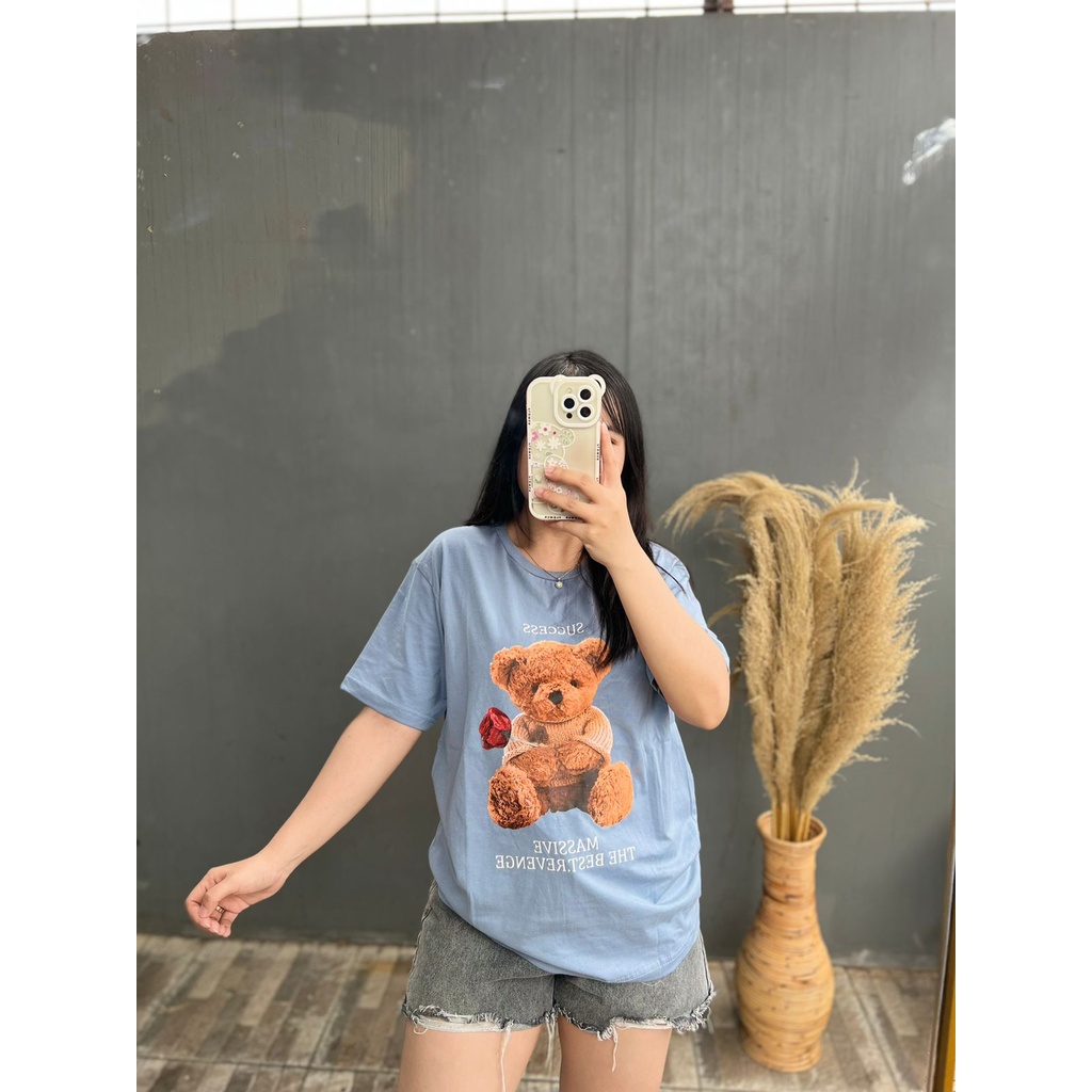 KAOS BEAR MAWAR | BAJU TUMBLR TEE SHIRT OVERSIZE DUSTY ROSE BLUE HITAM BEIGE | TUMBLR TEE | KOREA STYLE