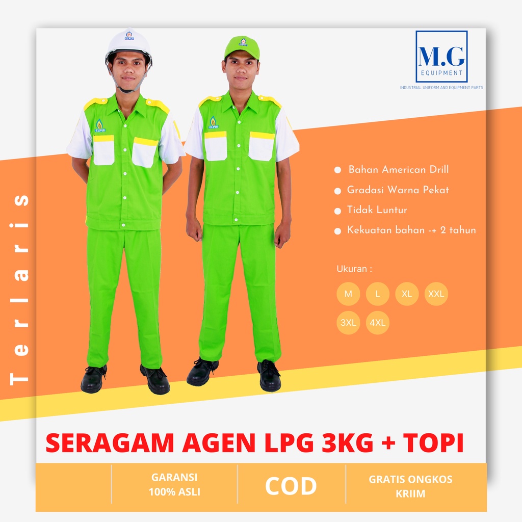 Seragam Lpg Pertamina Lengan Pendek Hijau + Topi