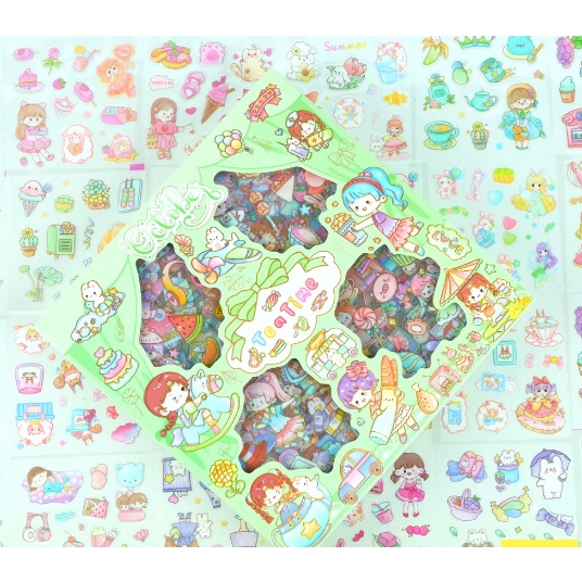 STICKER MOMO WATERPROOF ISI 100 LEMBAR PER BOX-HIJAU MIX MOTIF/ BOX