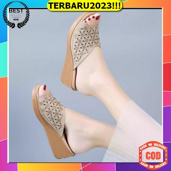 Sandal Wanita Tali Silang Wedges Import Remaja Selop Premium K2F5 Karet Kekinian Fashion Tertutup Pe