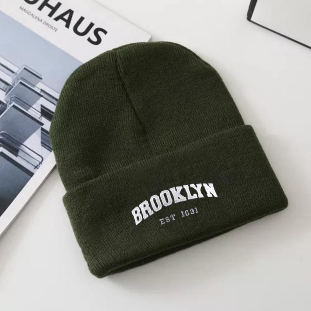 kupluk beanie Unisex Cap Hat Soft Material Bordir Brooklyn terbaru