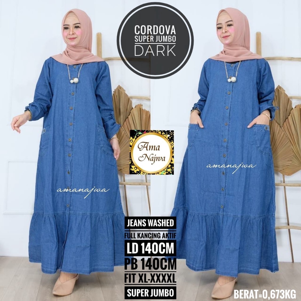 cordova maxy maxi dress dres baju pakaian jeans jins jean gamis polos big size super jumbo ld 130 xx