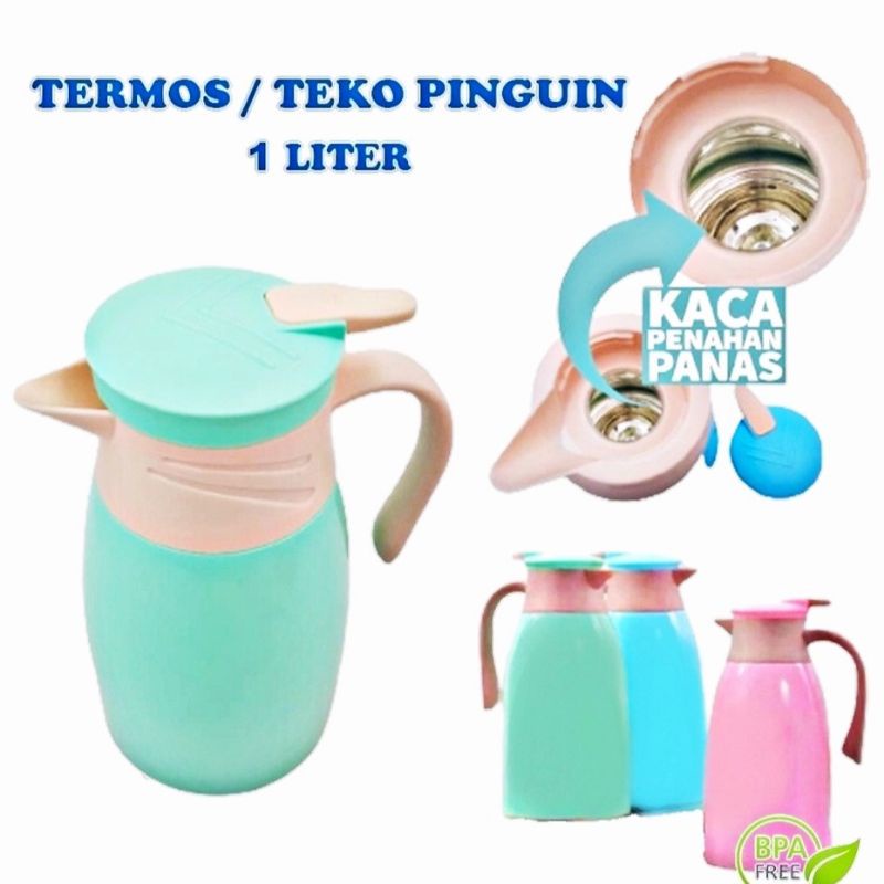 [RA] TEKO TERMOS PINGUIN 1L 1 L PENGUIN TAHAN PANAS DALAM KACA SERBAGUNA 1000ML 1000 ML