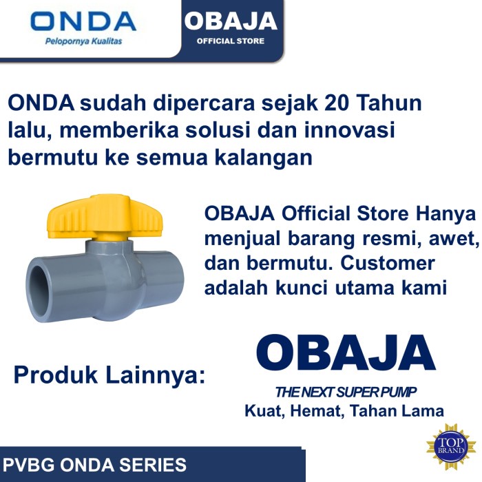 Promo Onda Stop Kran Pvbg 3/4" / Ball Valve Pvc Polos Pvbg 3/4" Onda