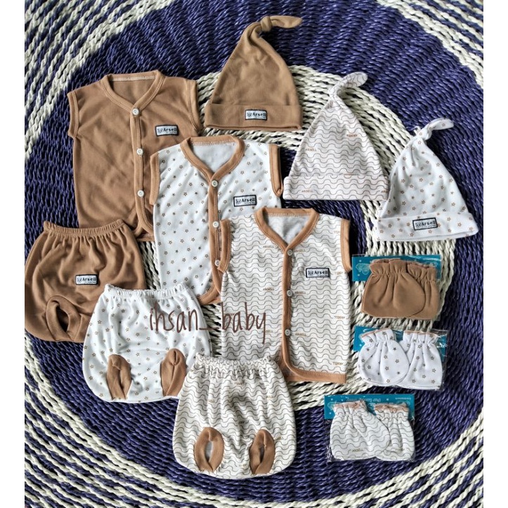 set baju/celana bayi baru lahir lengan kutung+topi+sartaki