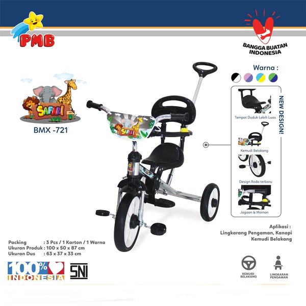 Mainan / Dolanan Anak Sepeda Anak Roda 3 Pmb Safari Bmx 721 Dorongan