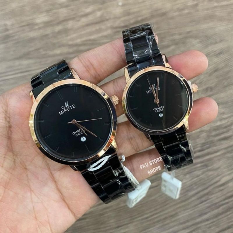 Jam Tangan Mirete Couple Bisa Harga Satuan Original Strap Stainlees Steel Tahan Air - Jam Tangan Pria/Wanita Simple Dan Murah - Jam Tangan Pasangan Free Batrai Cadangan - JAM Tangan Couple Fitur Tanggal Aktif New Analog Quart Realpic Bisa COD