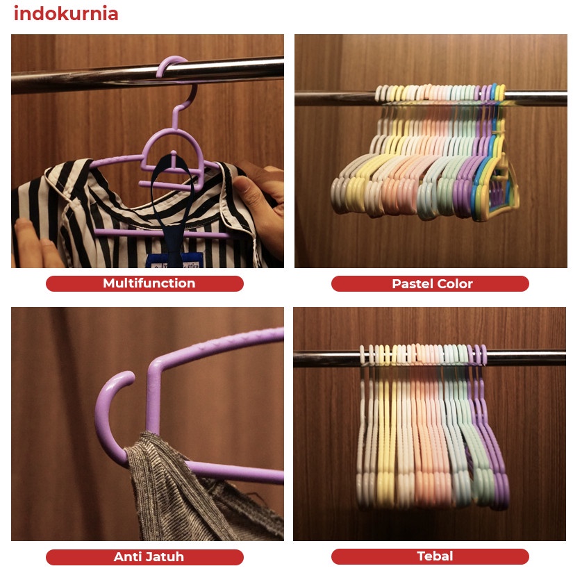 IK - 6PCS GANTUNGAN BAJU PLASTIK PASTEL MOTIF ROTAN HANGER JAPAN STYLE