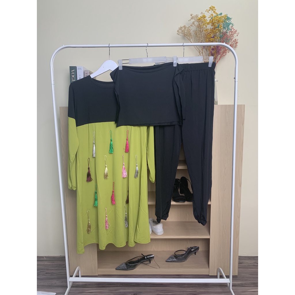 HOPYLOVY SALE - Sabia Set Setelan Wanita Bahan Jersey Model Rumbai