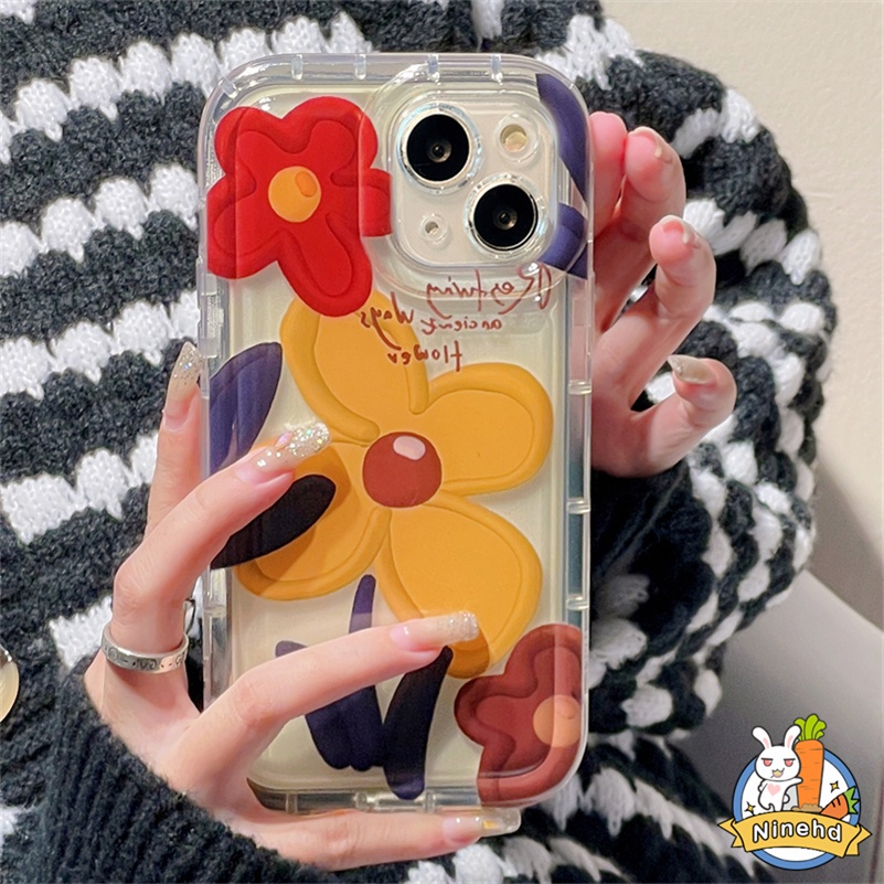 IPHONE Casing Kompatibel Untuk Iphone14 13 12 11 Pro Max X Xr Xs Max SE 8 7 6 6s Plus Silikon Anti Jatuh Soft Case Ins Gaya Lukisan Cat Minyak Bunga Casing Ponsel Shockproof Cover Pelindung