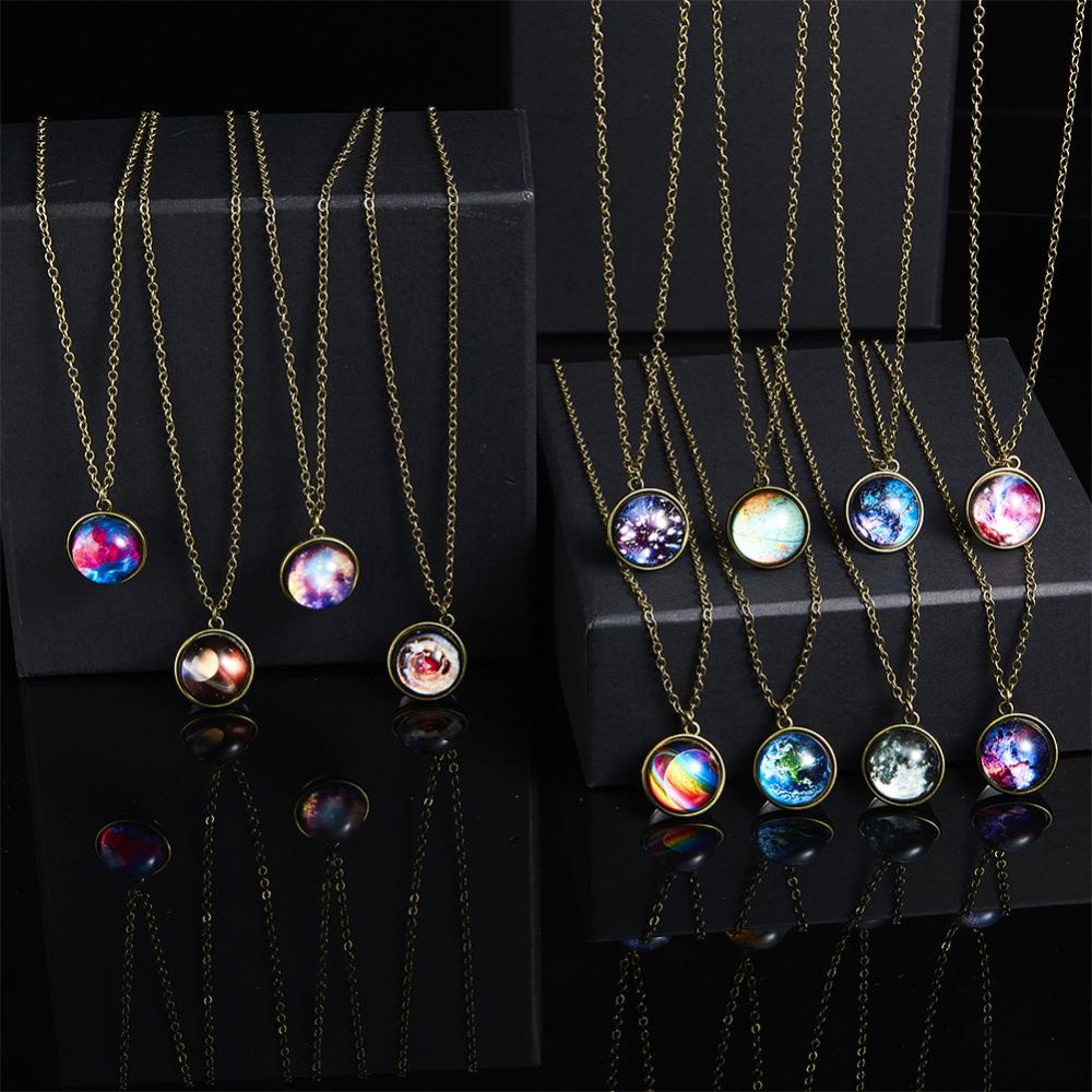 Timekey Nebula Cosmic Luminous Necklace Fashion Kreatif Dua Sisi Kalung Liontin Antik Untuk Wanita Pria J8Y3