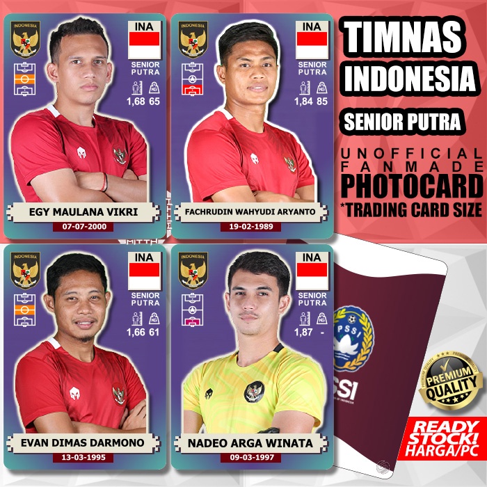 Photocard Pemain Bola Timnas Indonesia Unofficial Photo Card Kartu