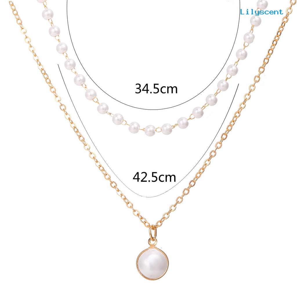 Ls Kalung Mutiara Double-layer Rantai Klavikula Wanita Alloy Simple Untuk Pesta