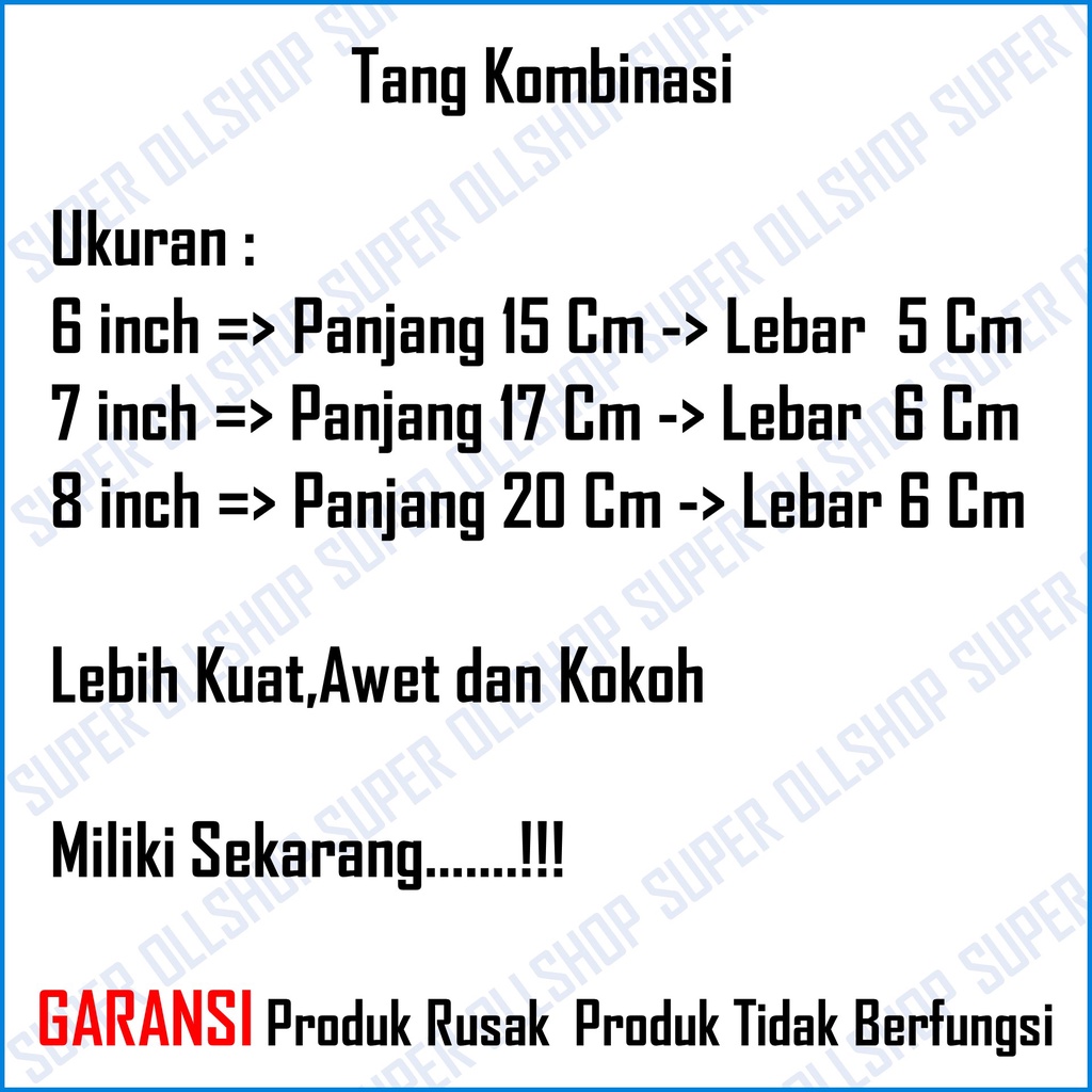 Tang Kombinasi Tersedia Ukuran 6 Inch 7 Inch &amp; 8 Inch BLISTER RRT/ Tang Combination Pliers Serbaguna 6&quot; 7 &amp; 8 INCH