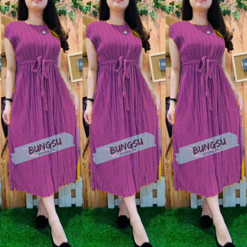 Long Dress Wanita Plisket Tanpa Lengan/Dress Viral 2023/Dress Wanita/Pakaian Wanita/Dress Terlaris-8