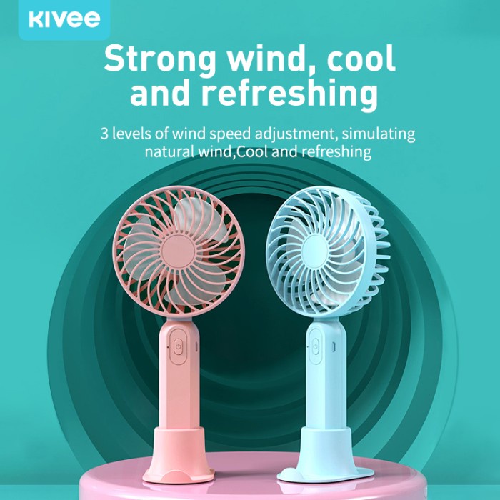 KIVEE Kipas Angin Portabel 1200mAh - 3 Kecepatan, Lipat 90°, Biru Muda