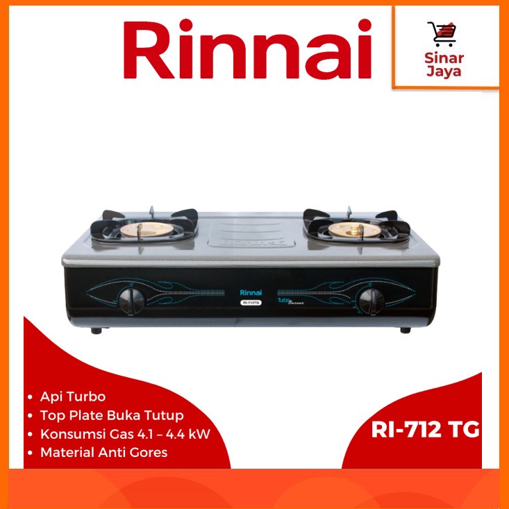 RINNAI RI-712 TG Kompor Gas 2 Tungku Api Turbo (Anti Gores)