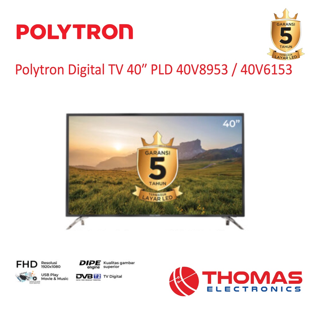 Polytron Led Tv Digital 40 Inch 40V8953 / 40V6153 USB HDMI Garansi
