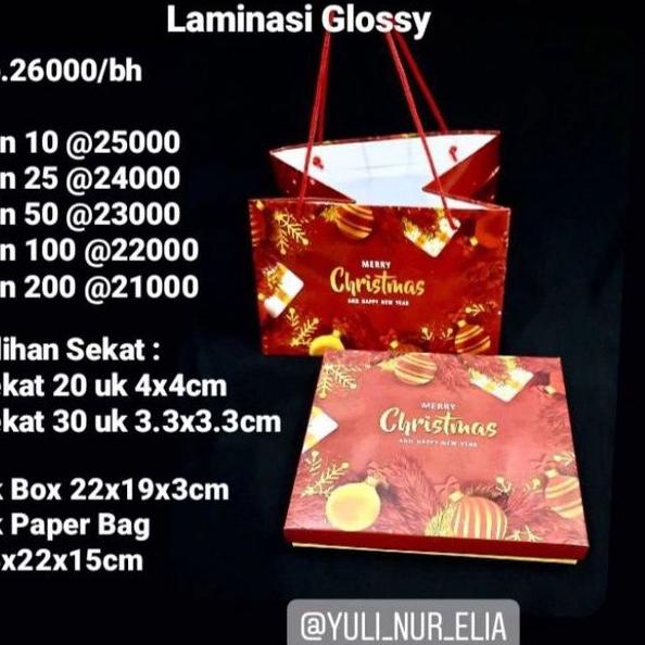 

DNL802 BUNDLING Box Nastar + Paper Bag Natal Merah Laminasi Glossy ||