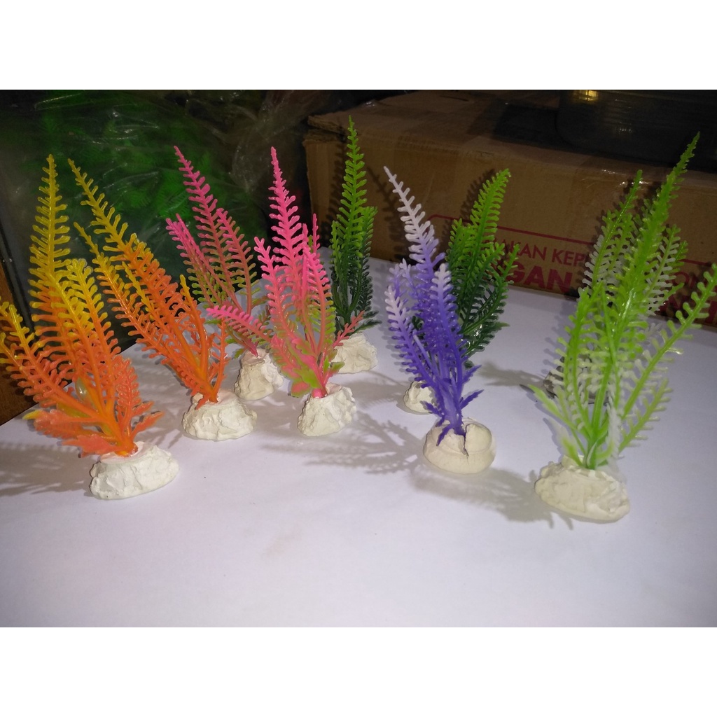 paket hiasan ikan hias mini kembang plastik