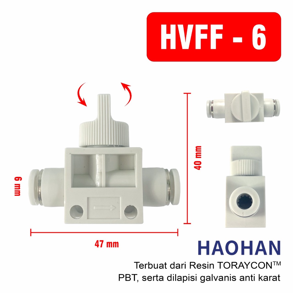 FITTING PNEUMATIC VALVE HVFF MM HAND STOP MINI KRAN AIR UDARA UNTUK SELANG PU