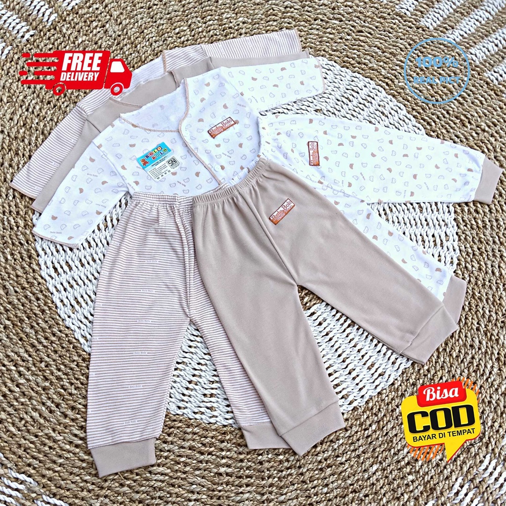 SALE 7.7 Serian Coklat Susu - 3 Stel Setelan Baju Bayi Tangan Panjang Celana Panjang Bayi 0 sd 3 Bulan COKLAT SUSU SERIES merk SNI Bolo - Bolo