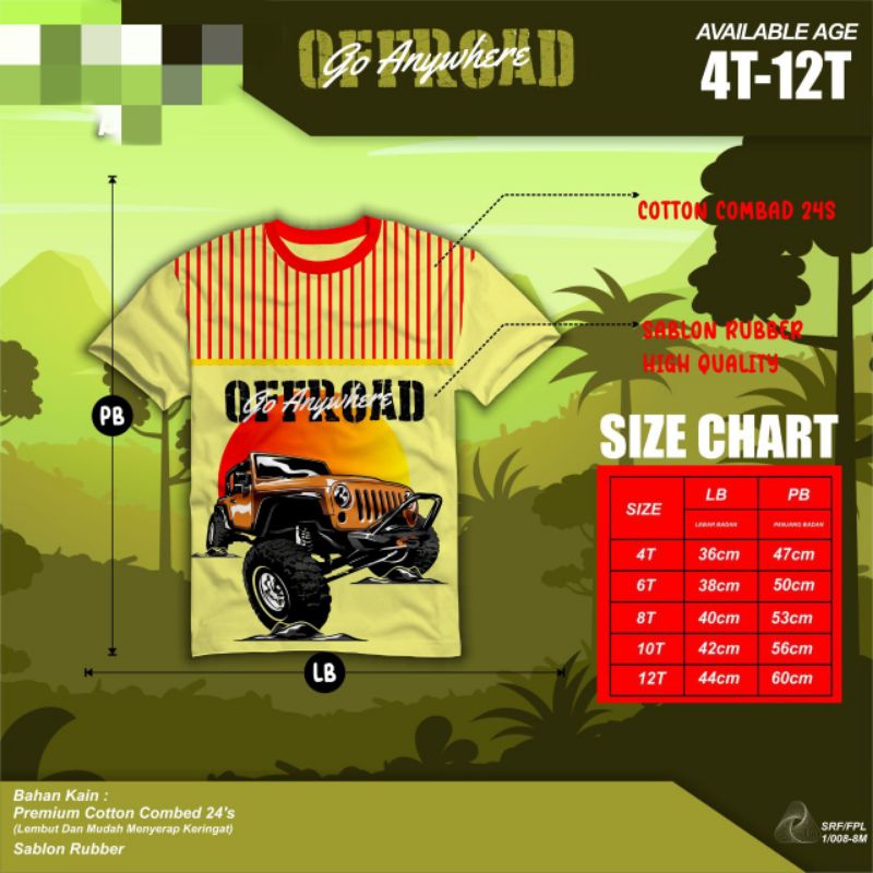 Kaos Atasan Lengan Pendek Anak Laki Laki Offroad 4-11  Tahun Series Offroad