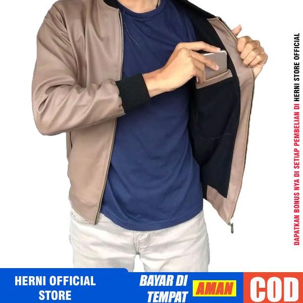 Jaket Bomber Pria Semi Kulit Sintetis Faux Leather Jacket Original Outerwear Import Asli Ori Premium