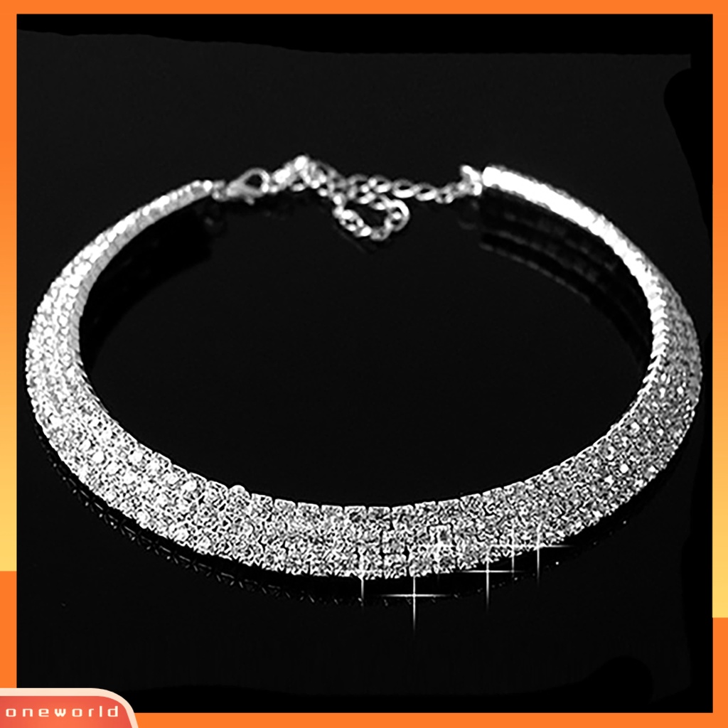 {oneworld} Fashion Kalung Choker Kerah Wanita Berlian Imitasi Elegan Untuk Perhiasan Ulang Tahun Pernikahan