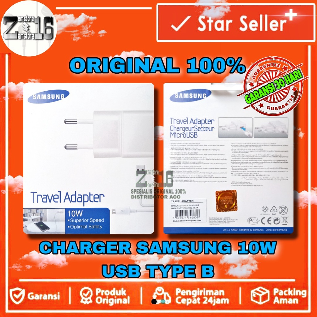 [ ORIGINAL 100% ] PROMO Charger CASAN samsung Galaxy A10 A10s 2A Ampere asli - Putih