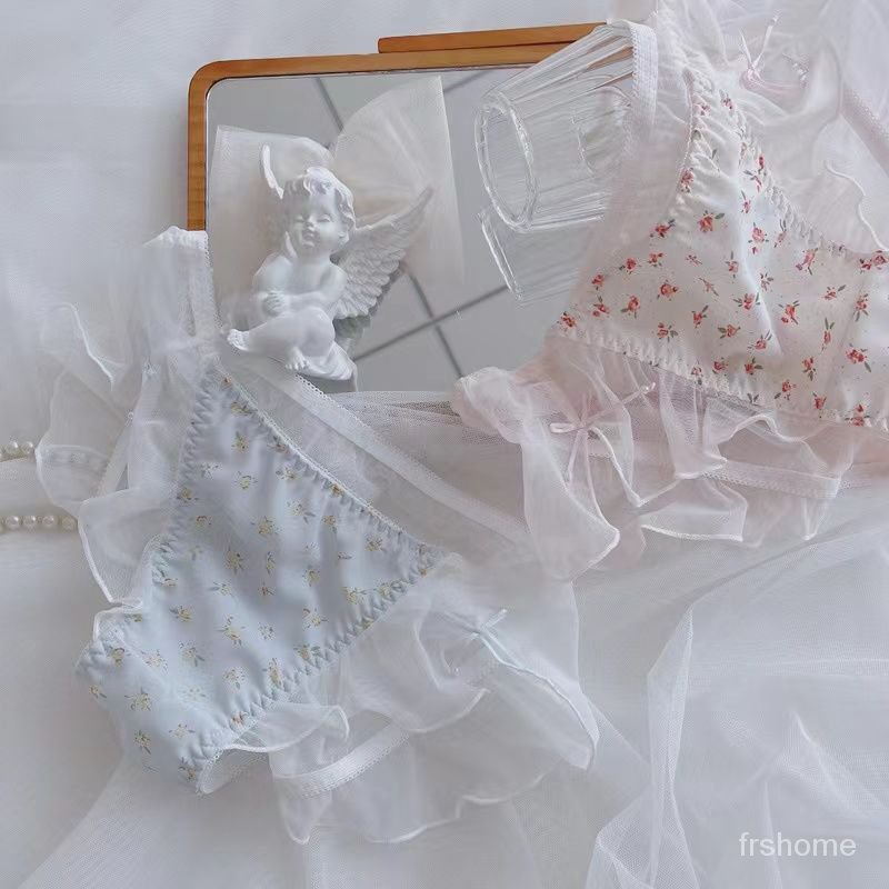 Musim panas bra gadis lembut bagian tipis non-baja cincin sifon sifon bunga suspender pakaian dalam