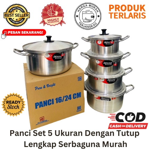 [BISA COD] PROMO Panci Set 5 Ukuran Dengan Tutup Lengkap Serbaguna Murah Panci Masak Panci Tebal Panci Alumunium Wajan Teflon Kuali Alat Masak Berkualitas